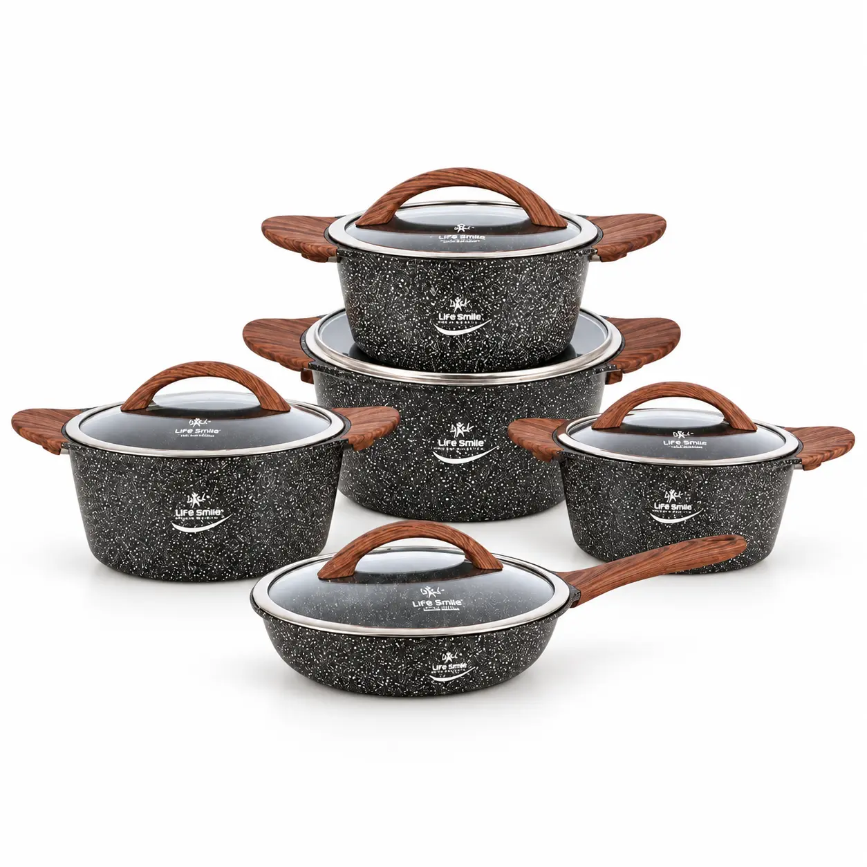 Life Smile cookware set on white-3 طقم حلل جرانيت 10 قطع - براند (Life Smile) - الصورة 1